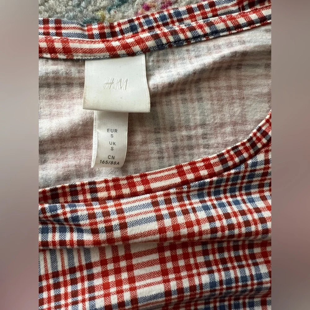 H&M 100% Cotton Plaid Tie Front Crop Top Small